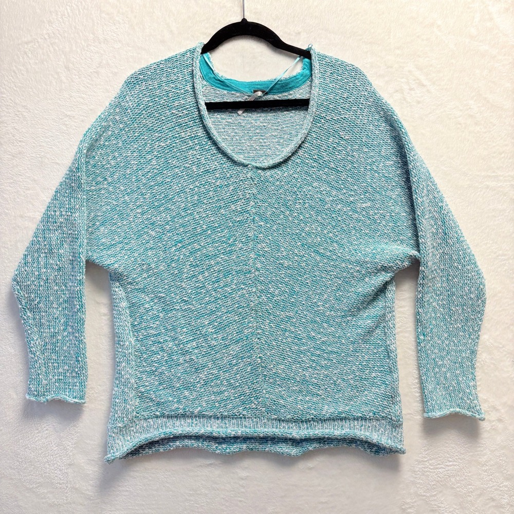 Free People Bright Lights Sweater Women Sz‎ Large Turquoise Oversized Revolve